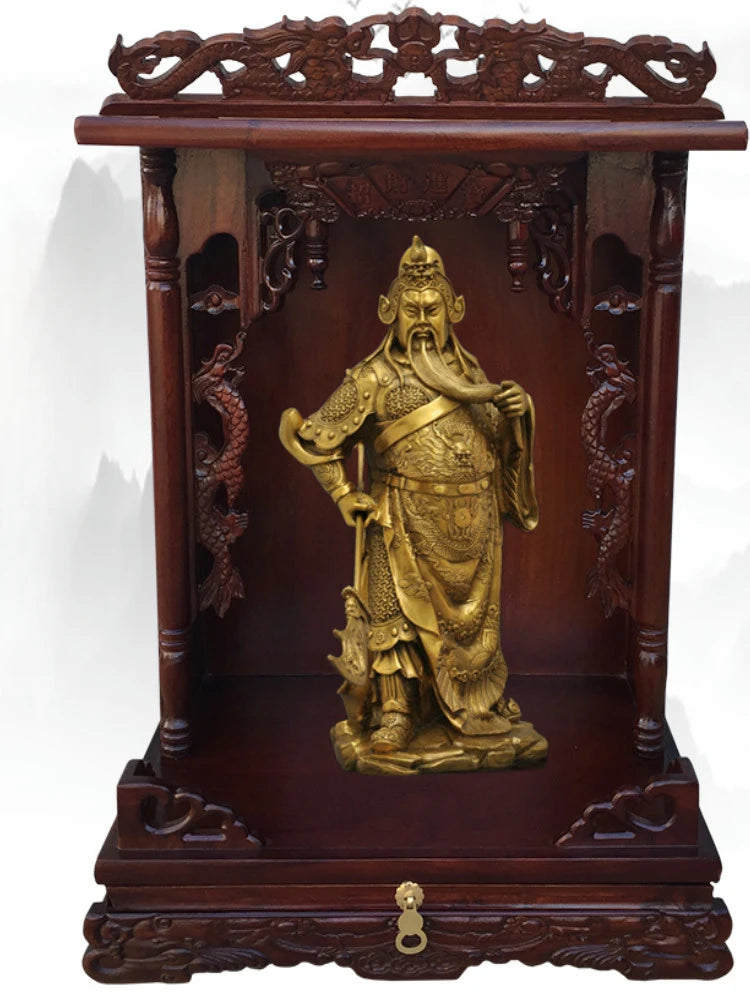 Standing Cabinet with Buddhist Nativity, Solid Wood, God of Wealth