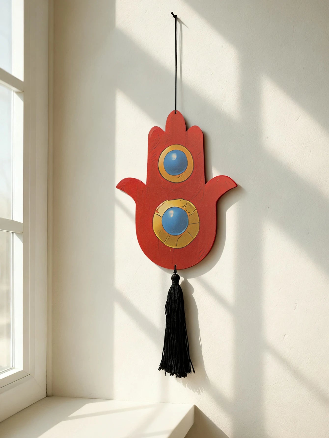 1pc Hamsa Hand Wall Hanging Decor, Blue & Red Evil Eye Tassel Ornaments, Boho Home Decor Pendant, Living Room & Gift Decoration