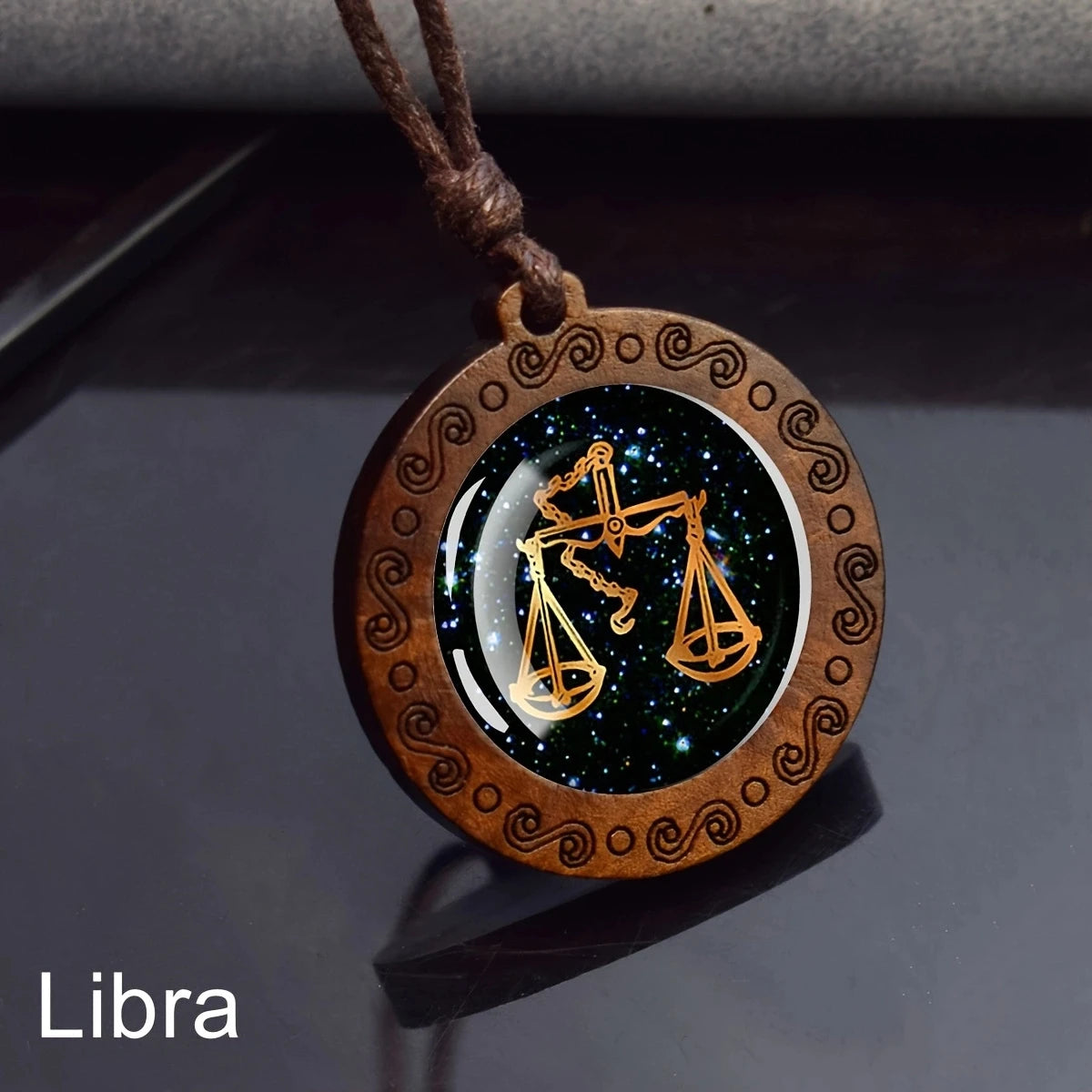 12 Zodiac Signs Rope Chain Necklace Aries Taurus Gemini Cancer Leo Virgo Libra Scorpio Constellation Necklace Wooden Pendant