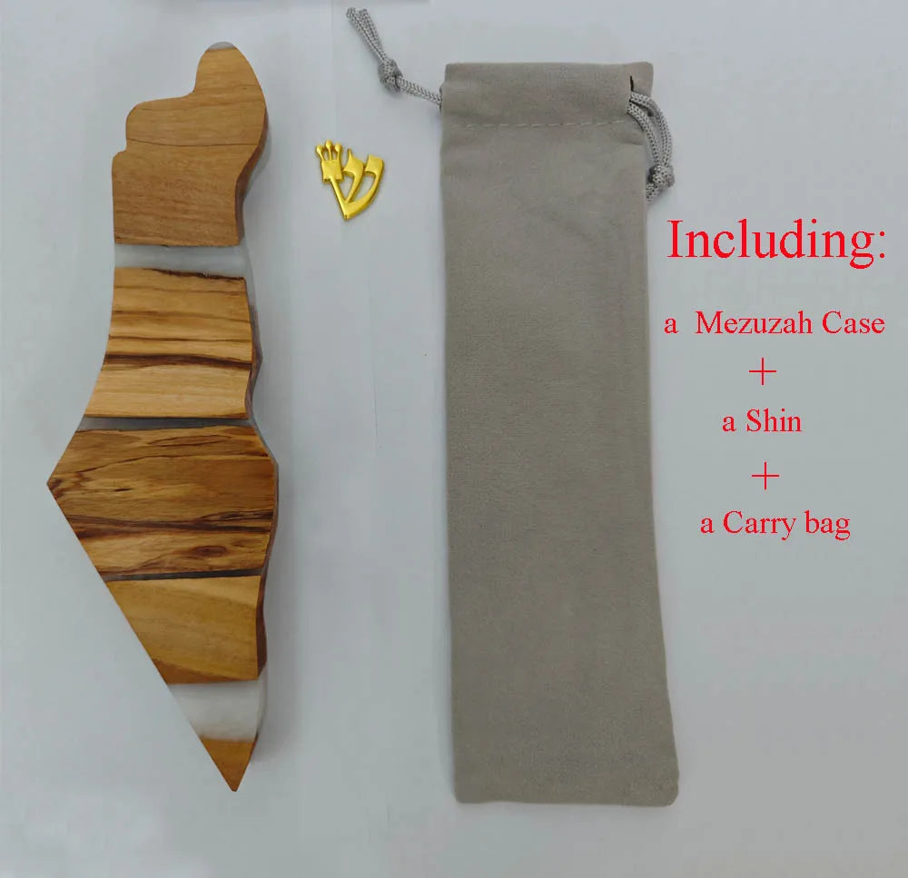 Israel Map Mezuzah Case Epoxy Resin With Olive Wood Mezuzah case Judaism Mezuzah Holy Shema Blessing Hebrew Jew Home Decorations