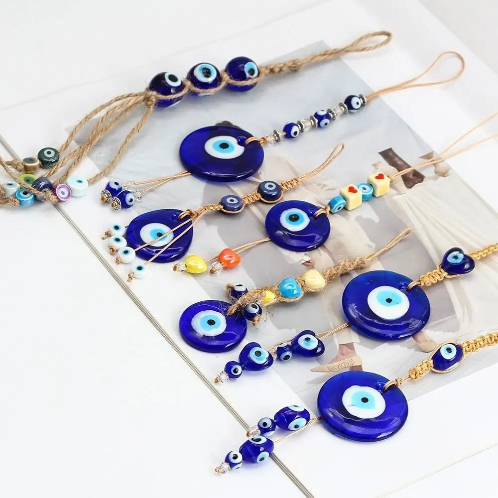 Demon Eye Lucky Charm Car Ornaments Protection Tassel Crystals Feng Shui Car Decor Turkish Blue Eye Retro Glass Pendant Gifts