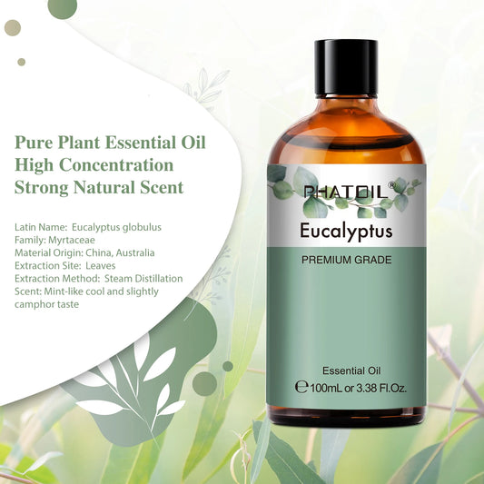 PHATOIL 100ml Natural Essential Oil For Skin Aromatherapy Lemongrass Eucalyptus Lavender  Peppermint Fragrance Essential Oils