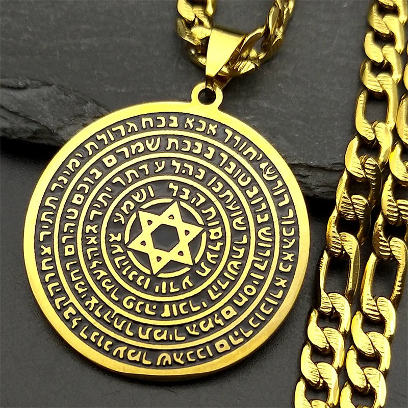 Jewish Bible Stainless Steel Hexagram Pendant Necklace Women Men Gold Color 72 Names Of The God Moses Mezuzah Enamel Jewelry