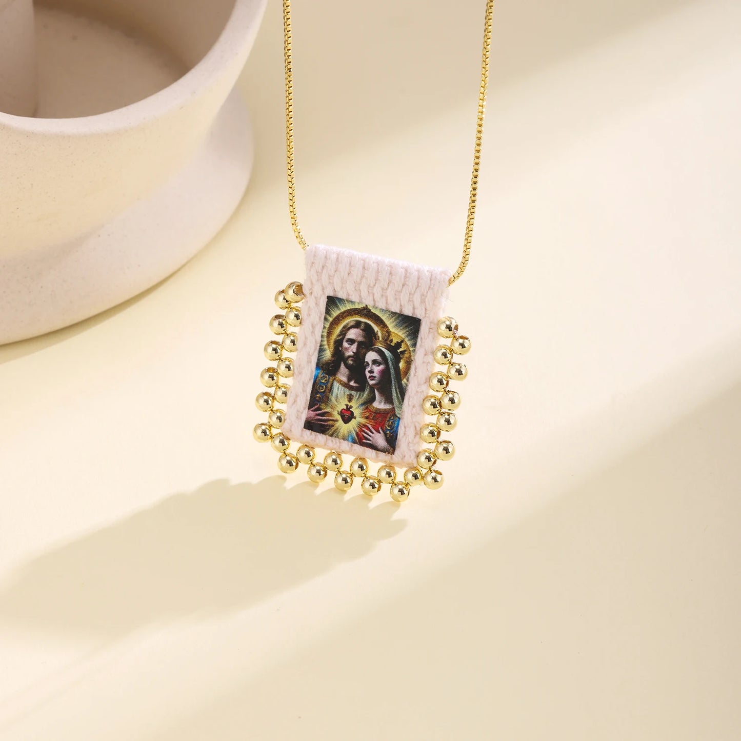 Nidin New Retro Religious Necklace Beaded Chain Link Virgin Mary & Jesus Sacred Heart Pendant For Women Men Prayer Jewelry Gifts