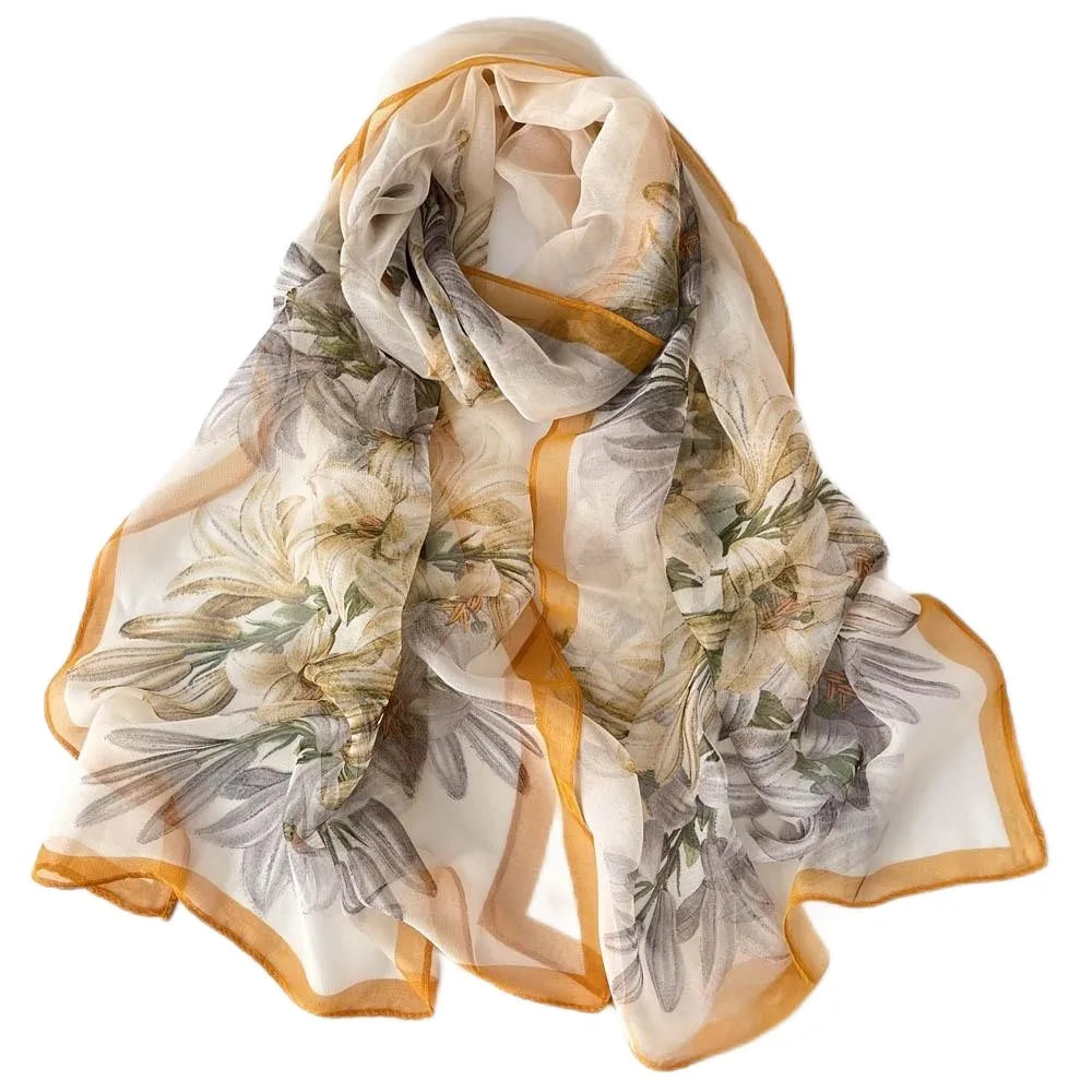 Summer Women Birch Forest Landscape Thin Soft Beach Silky Georgette Scarf Shawls 160cm Long Wraps Beach Sunscreen Hijab