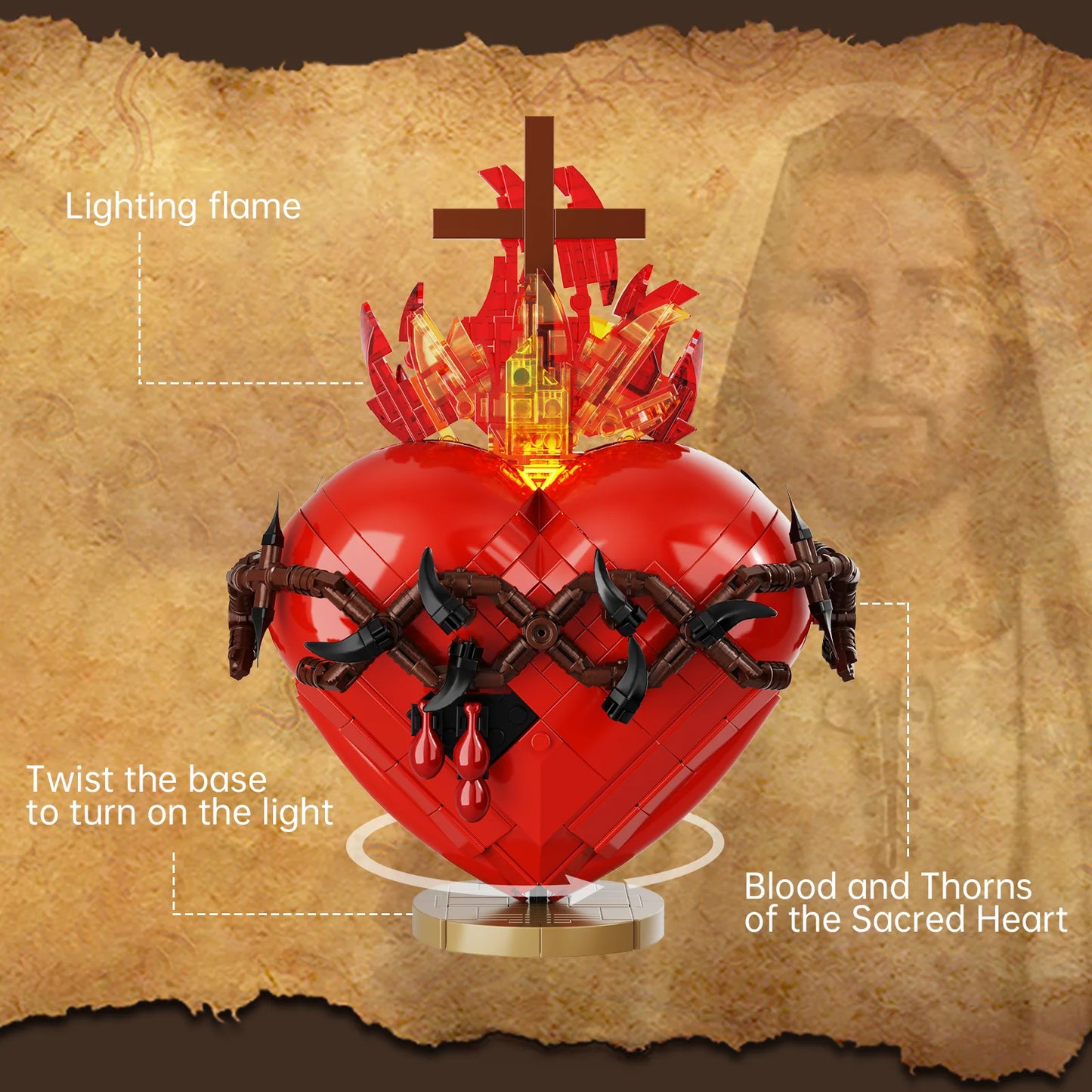 Sacred Heart of Jesus Building Block Set Home Decor Sacred Heart Prayer Room, Christian，Religious Room Decoration Gift for Adult