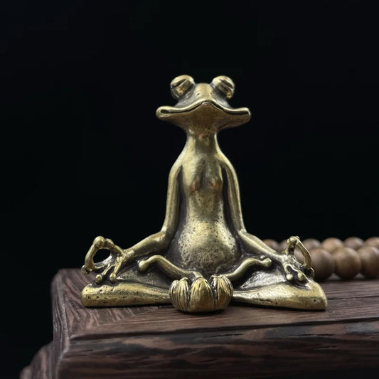 Copper Yoga Frog Figurine Taoism Zen Frog Incense Holder Brass Craft Collection Statuette Tea Pet Feng Shui Ornament Home Decor