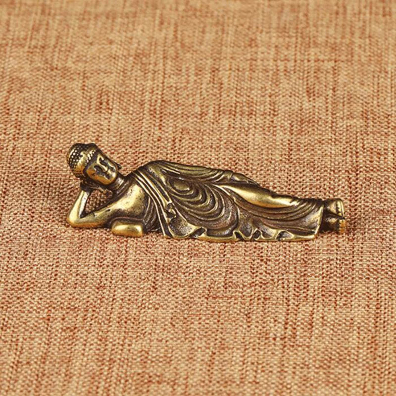 1PC Mini Retro Golden Lying Amitabha Buddha Statue Sculpture Figurines Copper Pure Brass Home Decoration Statues