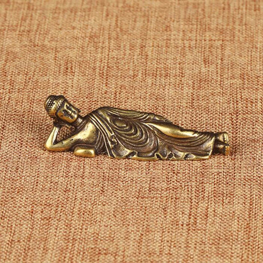 1PC Mini Retro Golden Lying Amitabha Buddha Statue Sculpture Figurines Copper Pure Brass Home Decoration Statues