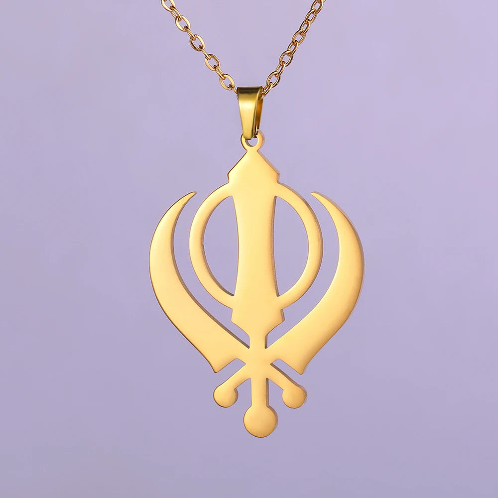 Dawapara Sikhism Necklace Khanda Kirpan Sword Symbol Religious Protection Amulet Stainless Steel Jewelry