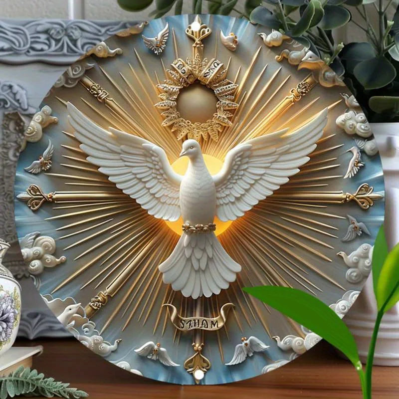 Christ the Spirit Dove Wall Art aluminum metal logo with 3D relief effect Chinese wall hanging multi-purpose decoration 8x8 inch