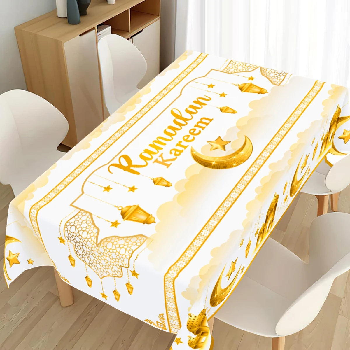 Ramadan Kareem Table Cover White Gold Ramadan Decor 2026 For Home Tablecloth Islamic Muslim Party Supplies Eid Al-Fitr Gift