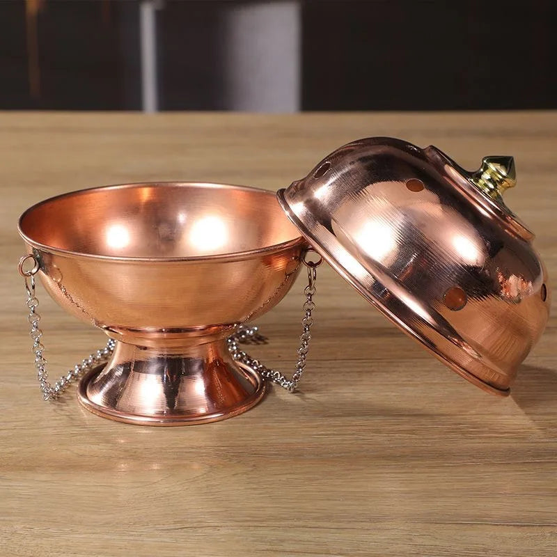 Multifunctional Hanging Incense Burner Red Copper Engraved Stupa Aromatherapy Stove Meditation Smoke Furnace Altars Decorative