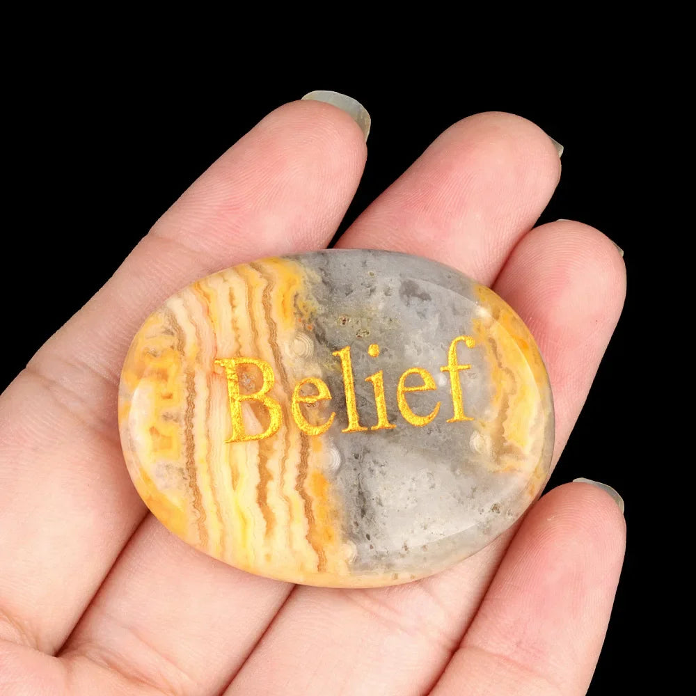 Natural Stone Crystal Engraved Different Inspirational Word Worry Stones Reiki Healing Crystals Palm Gemstone Thanksgiving Gifts