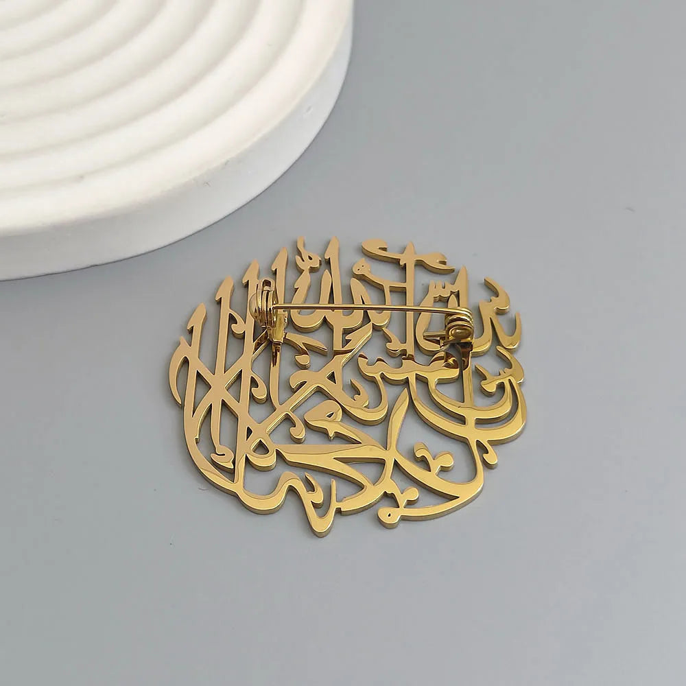 Original design Islamic Arabic gold-plated stainless steel brooch, waterproof and non-fading pin, suit accessories