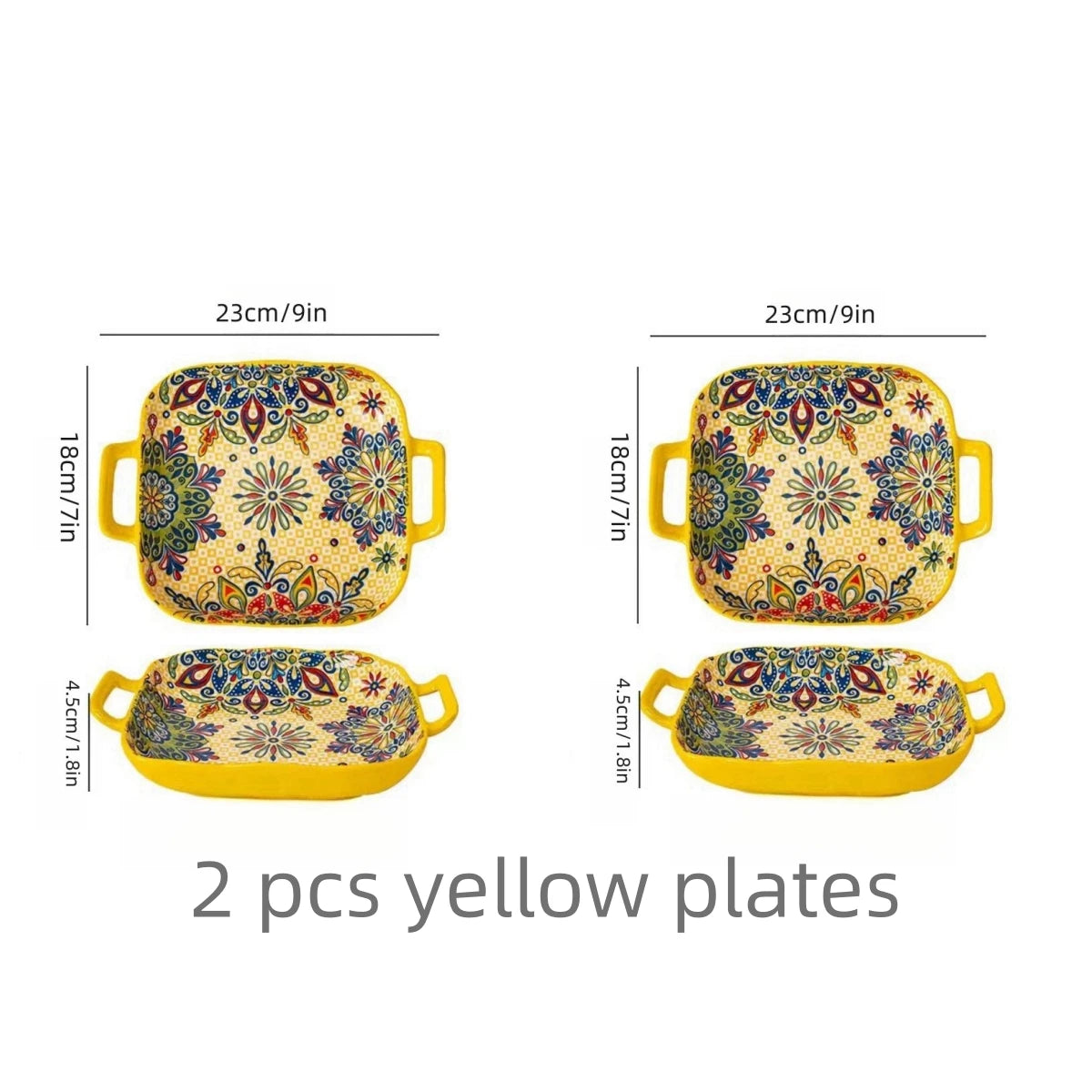 1 piece of 9-inch Bohemian style salad plate with double ear ceramic pasta dish, can be used for oven, microwave