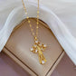 Exquisite Gold Color Stainless Steel Inlaid Crystal Cross Pendant Necklace for Women Men Luxury Full of Zircon Chokers Jewelry
