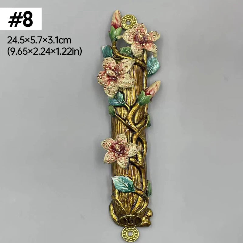 Jewish Mezuzah Case Cover Home Blessing Door Ornaments Delicate Enamel Flowers Embellished Crafts Jewish Traditional Holy Gifts