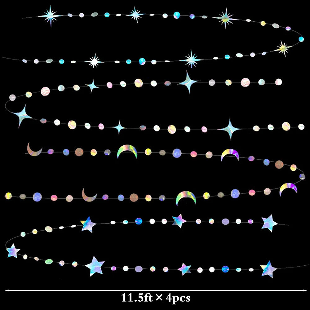 Iridescent Star Moon Circle Dot Hanging Garland Ramadan Eid Mubarak Decoration Twinkle Wedding Baby Shower Birthday Party Decor