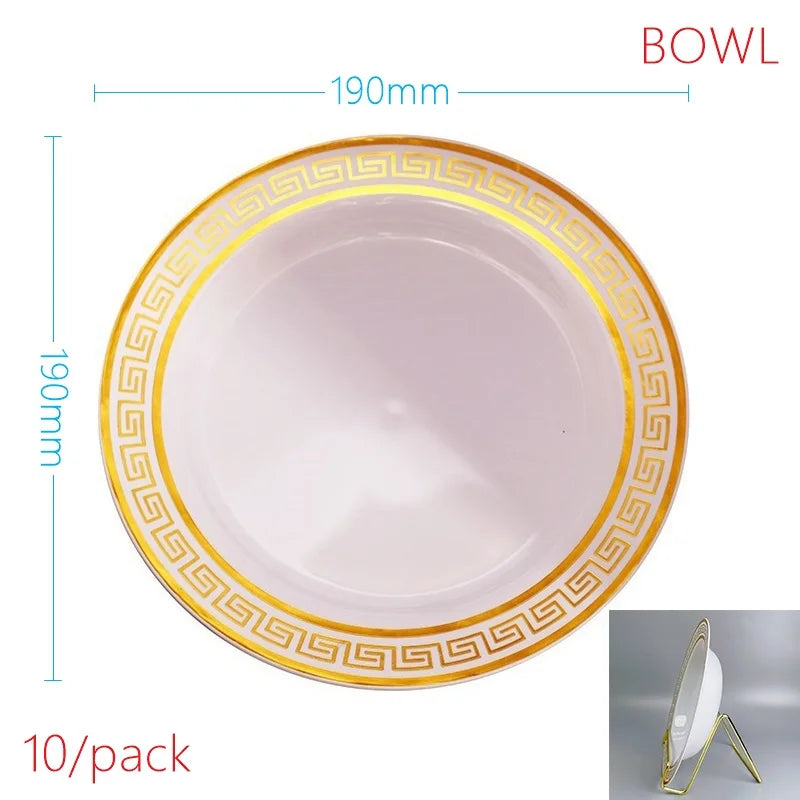 10 Pieces x Home Party Wedding Reuseable Tableware Supplies Golden Rim Round Dessert Plate