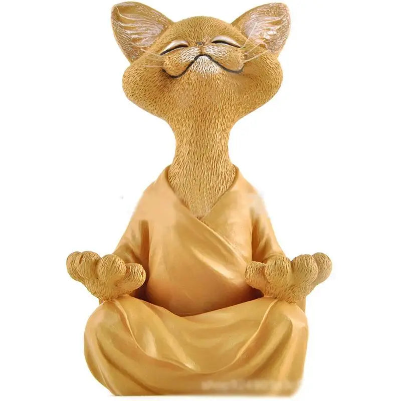 Meditation Cat Sculpture Home Decorations Resin Black Yoga Sitting Zen Cat Black Buddha Ornament Outdoor Garden Figurines