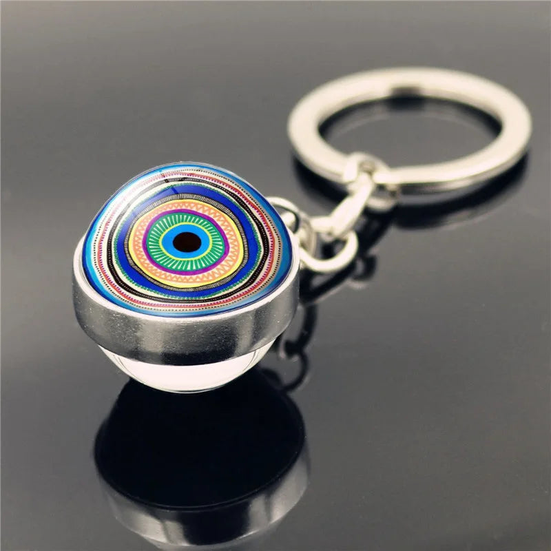 Blue Türkiye Eye of Evil Key Chain Pendant Double Crystal Glass Ball Pendant Metal Key Chain Pendant