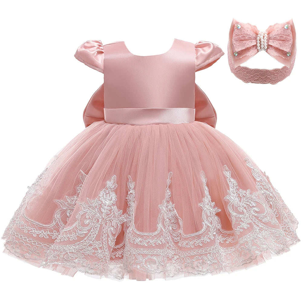 New Years Wedding Princess Dress For Girls Kid Vestidos Birthday One Year Dress Party Baptism Bow Clothes Christmas Costume 0-2Y
