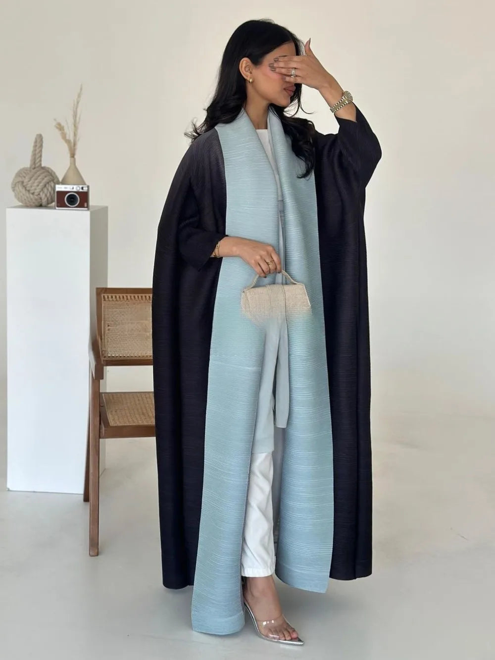 Muslim Pleated Abaya Stretch Open Dress Dress Women Eid Maxi Caftan Cardigan Robe Print Dubai Kaftan Islam Vestidos Jalabiya