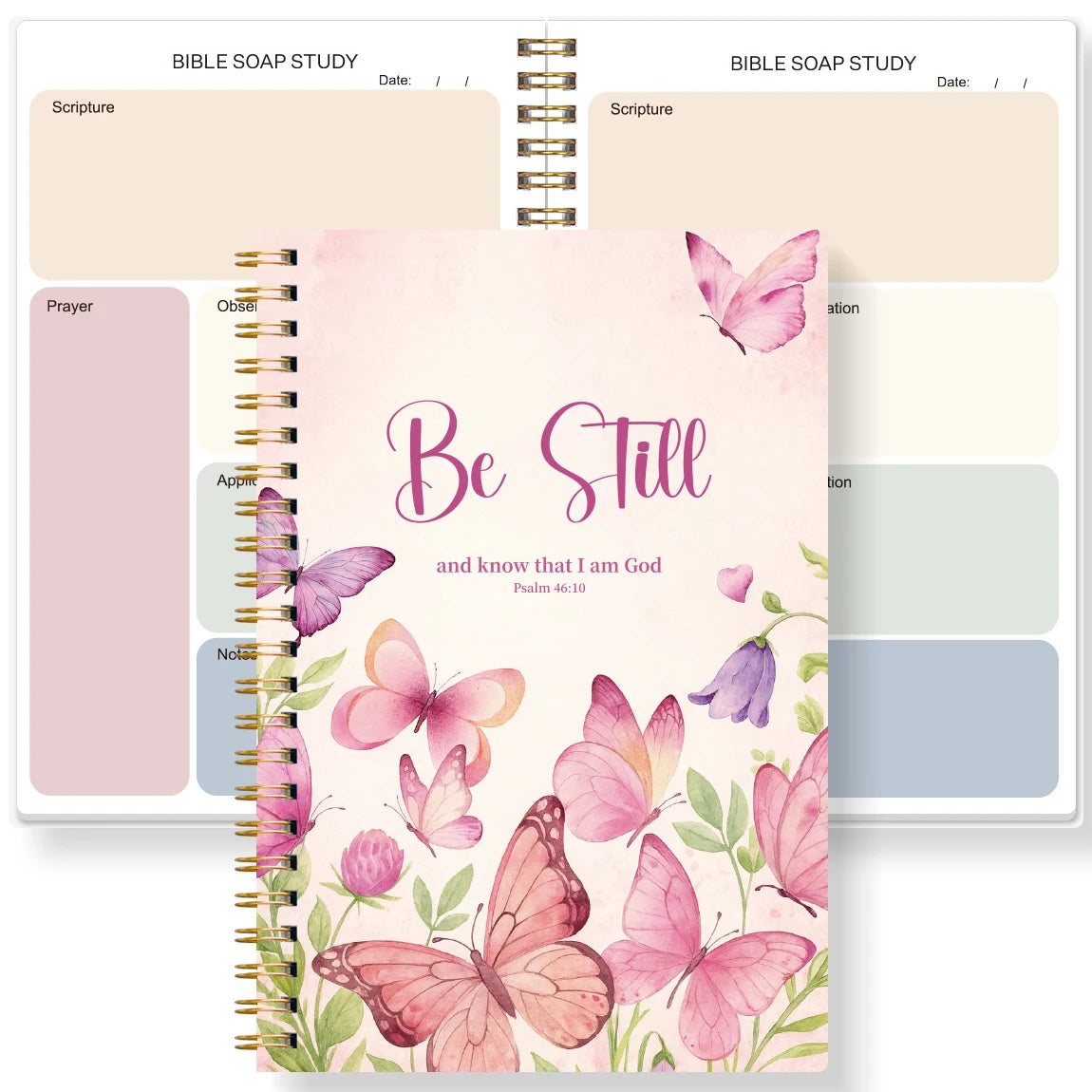 A5 SOAP Bible Study Planner Spiral Notebook for Women, Christian Prayer Journal with Scripture Observation Application Pages