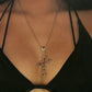 Y2K Punk Crystal Big Cross Pendant Necklaces for Women Men Gothic Irregular Cross Clavicle Chain Necklaces Aesthetic Jewelry