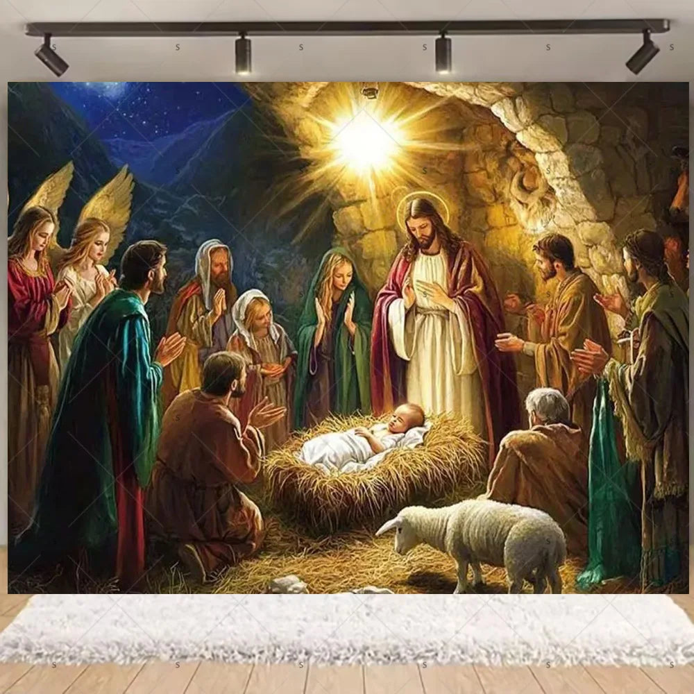 Birth of Jesus Background Party Decoration Supplies Merry Christmas Baby Shower Supplies Banner Backdrop Decor Photo Shoot Props