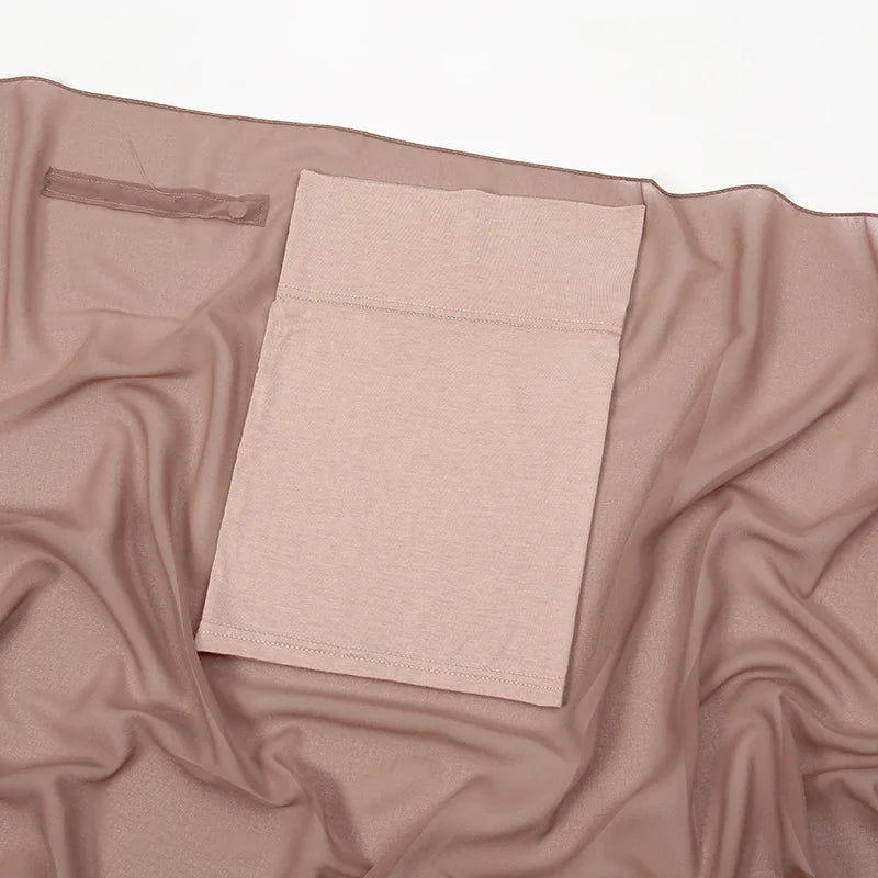 Premium Chiffon Hijab With Bulit-in Magnets Solid Color Easy To Wear Shawl Wrap With Undercap For Muslim Women