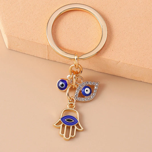 Retro Alloy Turkish Lucky  Evil Eyes Keychain Hamsa Hand Key Ring Pendant for Women Girls Handbag Decor DIY Jewelry Gifts