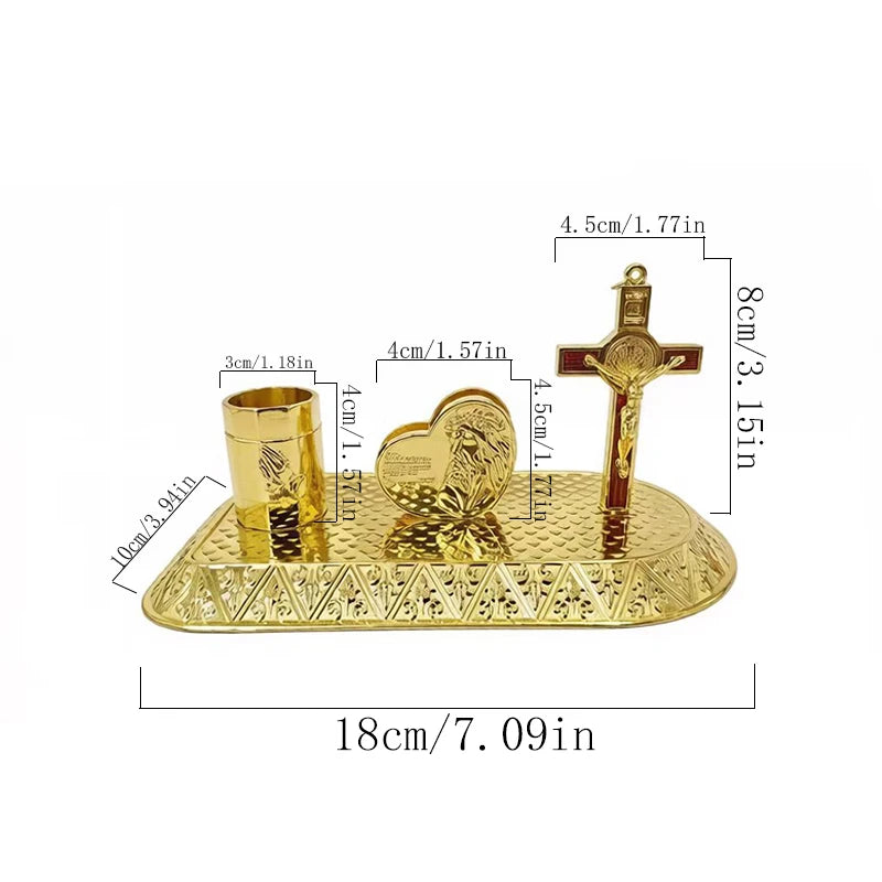 New 2026 Gold Religious Iconography Gift Set with Saint Benedict Crucifix for Home Altar Church Prayer Devotion Christian Decor