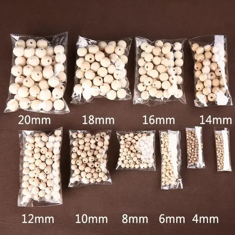 4mm-20mm Big Hole Round Natural Wooden Eco-Friendly Loose Spacer Wood Brown Coffee Beads For Jewelry Making Bracelet Craft DIY
