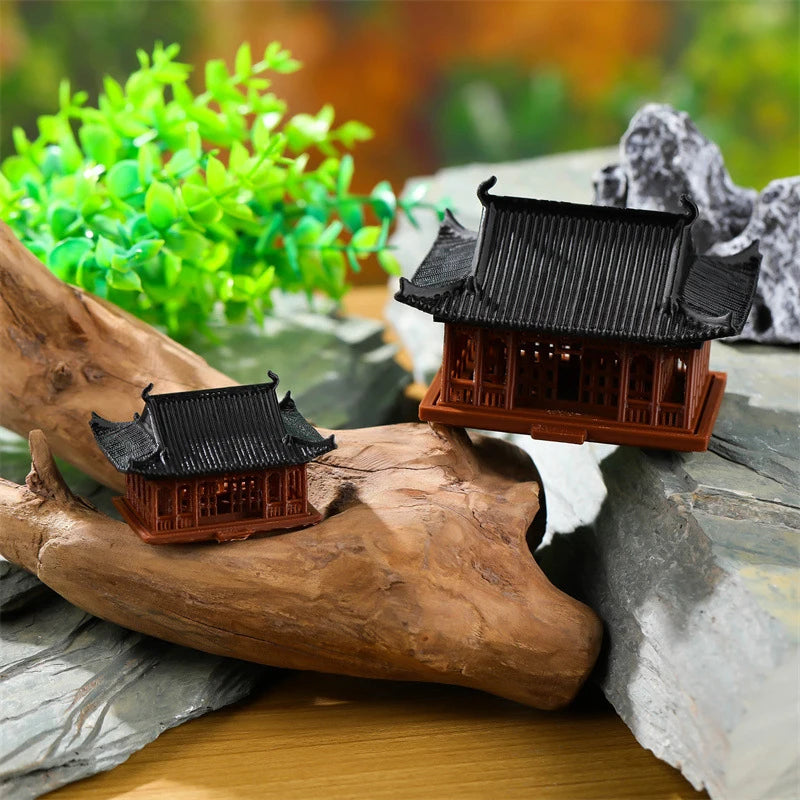 [F] Miniature Pavilion Figurine Bonsai Nament Garden Decor Micro Landscape Statue Gazebo Model Zen Garden Supplies Yard Rockery