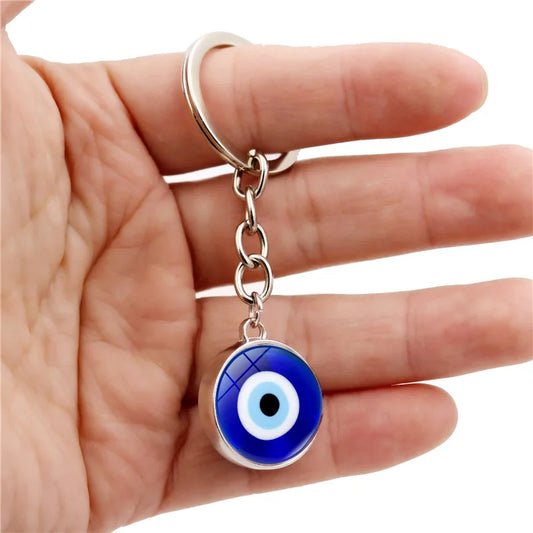 Blue Türkiye Eye of Evil Key Chain Pendant Double Crystal Glass Ball Pendant Metal Key Chain Pendant