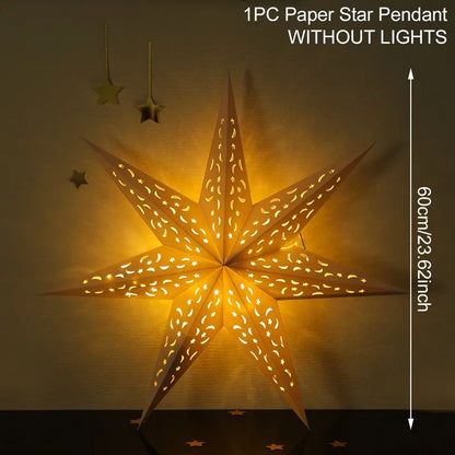 30-75cm Hollow Star Hanging Pendant Eid Mubarak Ramadan Decor 2025 Christmas Decor For Home Islamic Muslim Party Ramadan Kareem