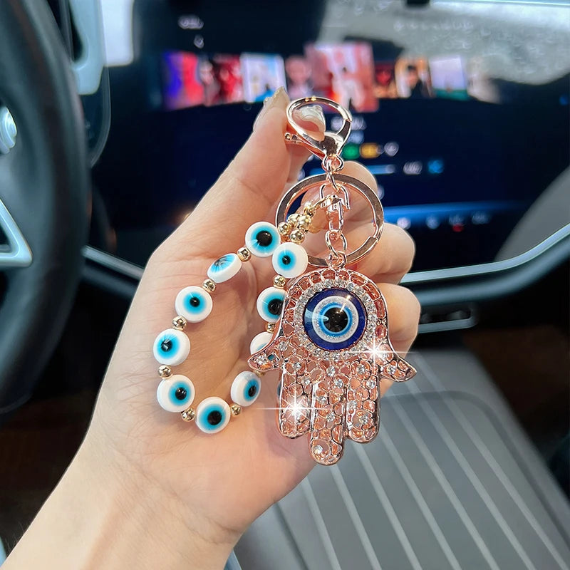 Diamond-studded blue eye keychain pendant creative evil eye shaped bag accessory car keychain