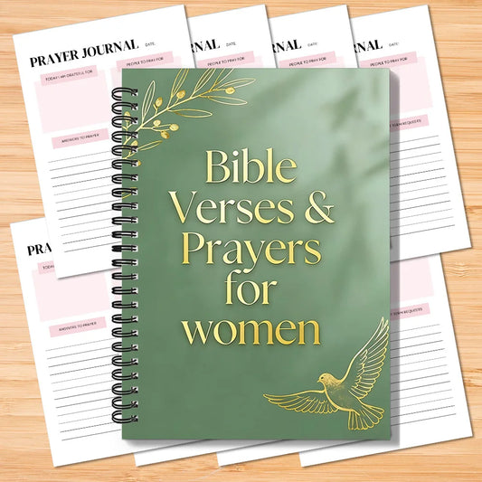 1PC Green Bible Verses & Prayers For Women Spiral Notebook, Christian Prayer Journal With Gold Dove & Olive Branch, Faith-Based
