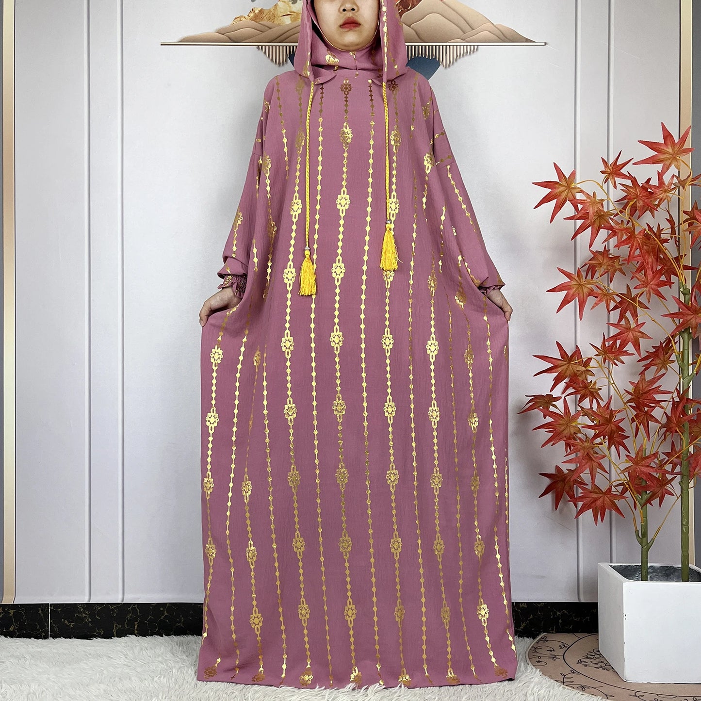 2024 New Muslim Long Sleeve Abaya Women Ramadan Prayer Clothes Turkey Middle East Femme Robe Loose African Dress Two-Hat Abaya