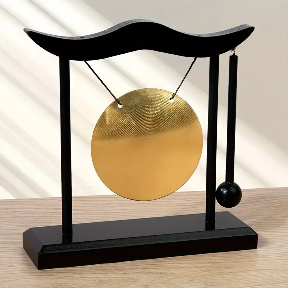 Retro Relaxation Desktop Gong Fortune Creative Copper Bell High Volume Wood Frame Feng Shui Metal Cymbals House Warming
