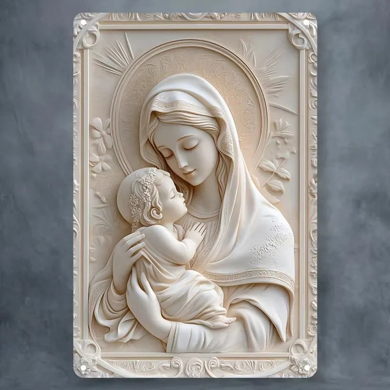 1pc 8x12" Vintage Aluminum Wall Art - Guadalupe Virgin Mary Retro Spanish Plaque, Golden Halo & Stars, Bohemian Style for Home