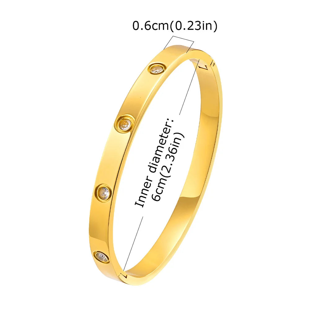 Vnox Waterproof Luxury Bangles Round Zircon For Women,Stainless Steel Classic Wrist Bracelets,Hand Jewelry Mother's Day Card