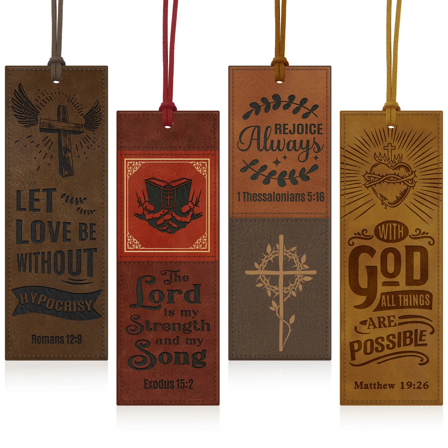 4PCS Inspirational Bible Verse PU Leather Bookmarks for Religious Book Lovers，Readers, Unisex, Teachers, Church, Sunday School