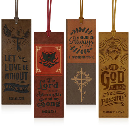 4PCS Inspirational Bible Verse PU Leather Bookmarks for Religious Book Lovers，Readers, Unisex, Teachers, Church, Sunday School