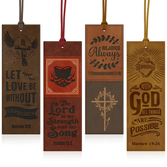 4PCS Inspirational Bible Verse PU Leather Bookmarks for Religious Book Lovers，Readers, Unisex, Teachers, Church, Sunday School