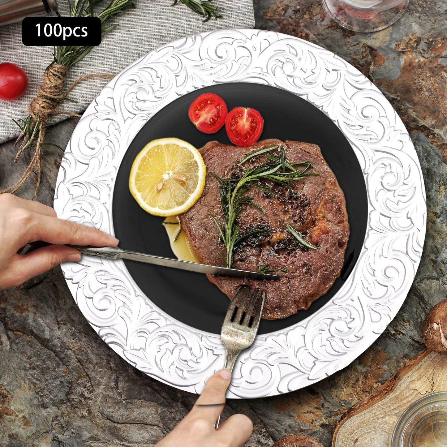 100 Pack 13 Inch Round Charger Plates Set,Reusable Serving Plates, Round Floral Plates, Dinner Plates For Wedding,Parties