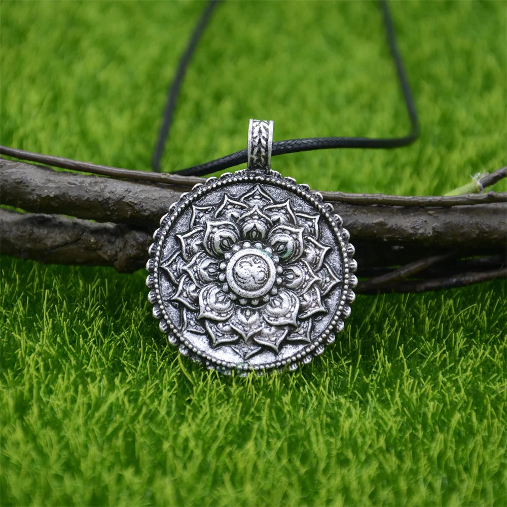 Om Yoga Lotus Flower Pendant Necklace Religious Buddha Mandala Meditation Spiritual Indian Jewelry