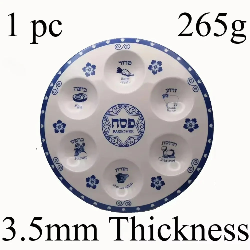 Jewish 6-Section Passover Seder Plate - Kosher, Melamine/Plastic/Silicone/Disposable Paper, with Food Labels & Elegant Designs